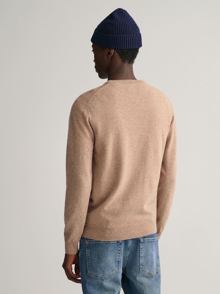 GANT Dark Sand Melange Superfine Lambswool Crew Neck Jumper - Image 2 of 5