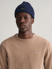 GANT Dark Sand Melange Superfine Lambswool Crew Neck Jumper - Image 3 of 5