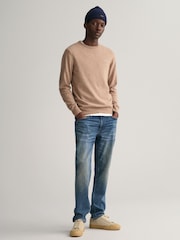 GANT Dark Sand Melange Superfine Lambswool Crew Neck Jumper - Image 4 of 5