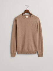 GANT Dark Sand Melange Superfine Lambswool Crew Neck Jumper - Image 5 of 5