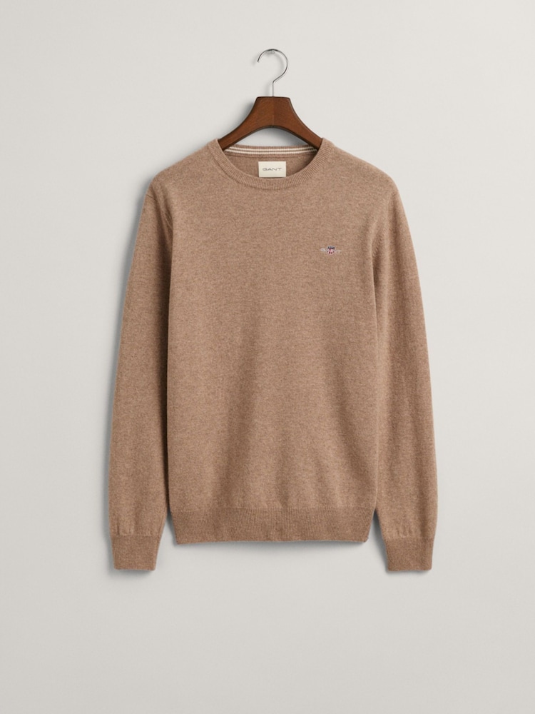 GANT Dark Sand Melange Superfine Lambswool Crew Neck Jumper - Image 5 of 5