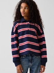 Marineblå og rosa striper - Gap Oversized Boxy Polo Genser (4–13år) - Bilde 1 av 6