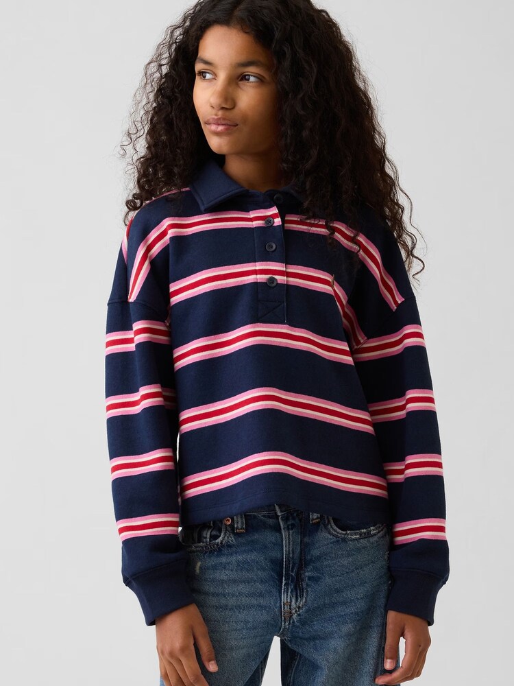 Marineblå og rosa striper - Gap Oversized Boxy Polo Genser (4–13år) - Bilde 1 av 6
