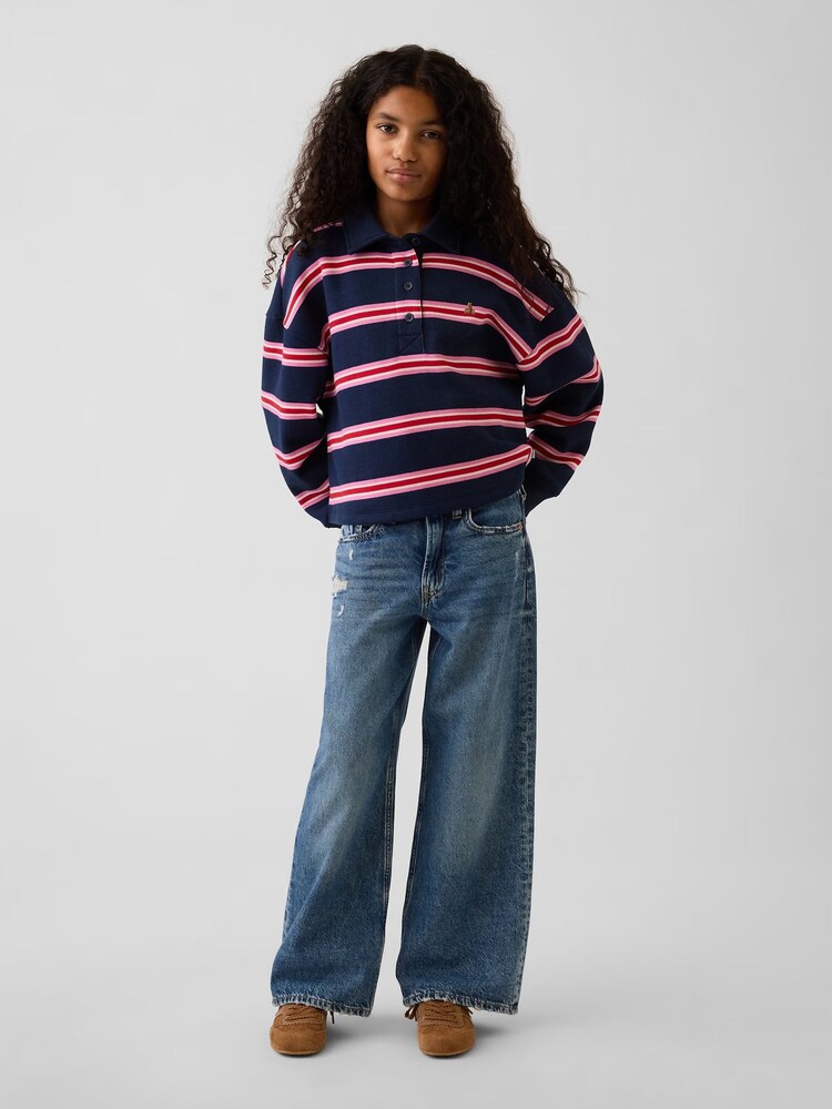 Marineblå og rosa striper - Gap Oversized Boxy Polo Genser (4–13år) - Bilde 2 av 6