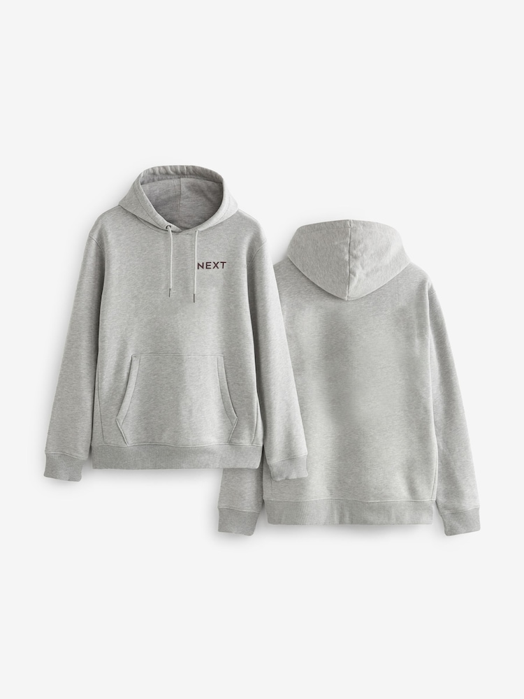 Grey Marl Burgundy Logo Hoodie - Image 4 of 4