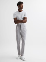 Reiss Soft Grey Berry Seersucker Elasticated Trousers - Image 1 of 4
