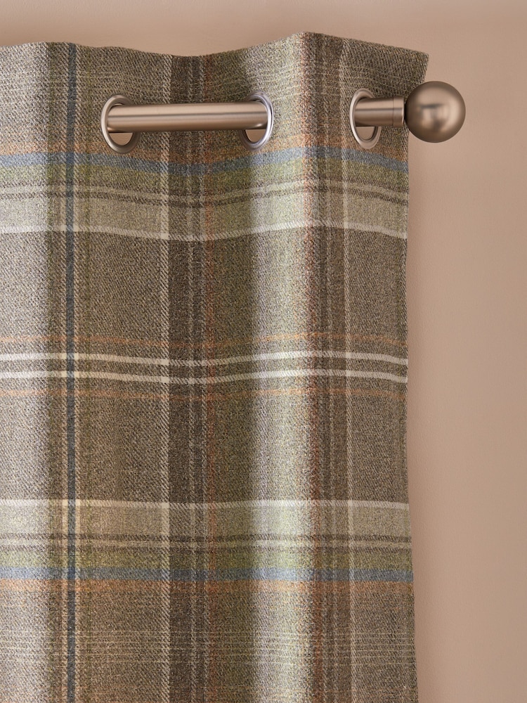 Green/Natural Brushed Check Lined Eyelet Curtains - Image 1 of 4 Green/Natural Brushed Check Lined Eyelet Curtains - Image 1 of 4