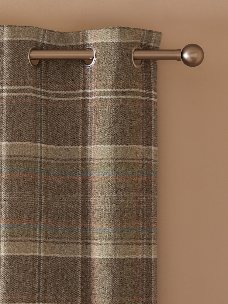 Green/Natural Brushed Check Super Thermal Eyelet Curtains - Image 1 of 6 Green/Natural Brushed Check Super Thermal Eyelet Curtains - Image 1 of 6