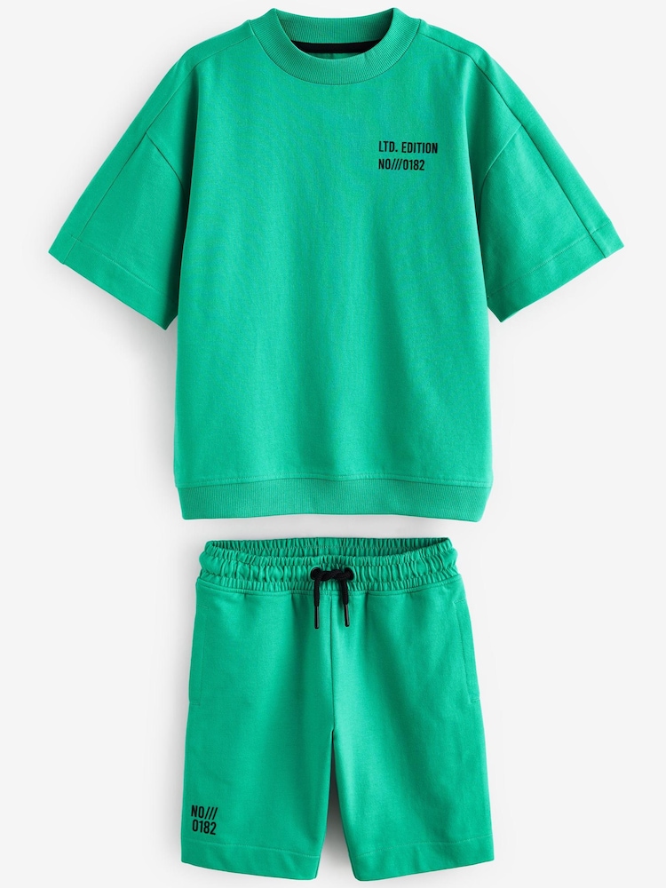 Green Midweight Short Sleeve Crew T-Shirt and Shorts Set (3-16yrs) - Image 1 of 4