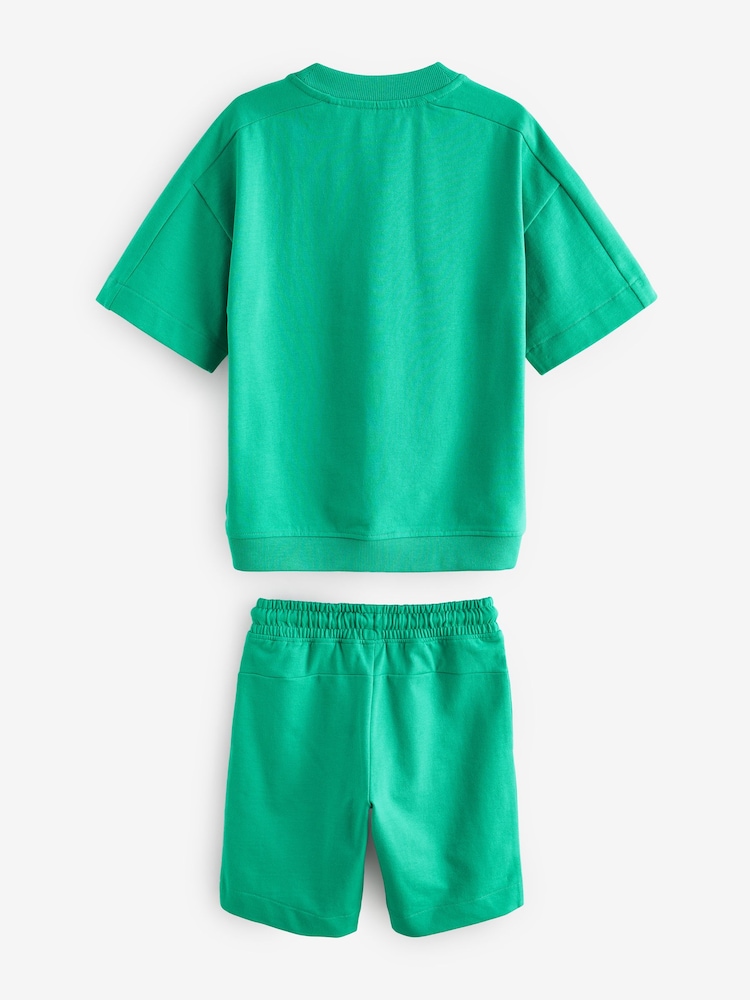 Green Midweight Short Sleeve Crew T-Shirt and Shorts Set (3-16yrs) - Image 2 of 4