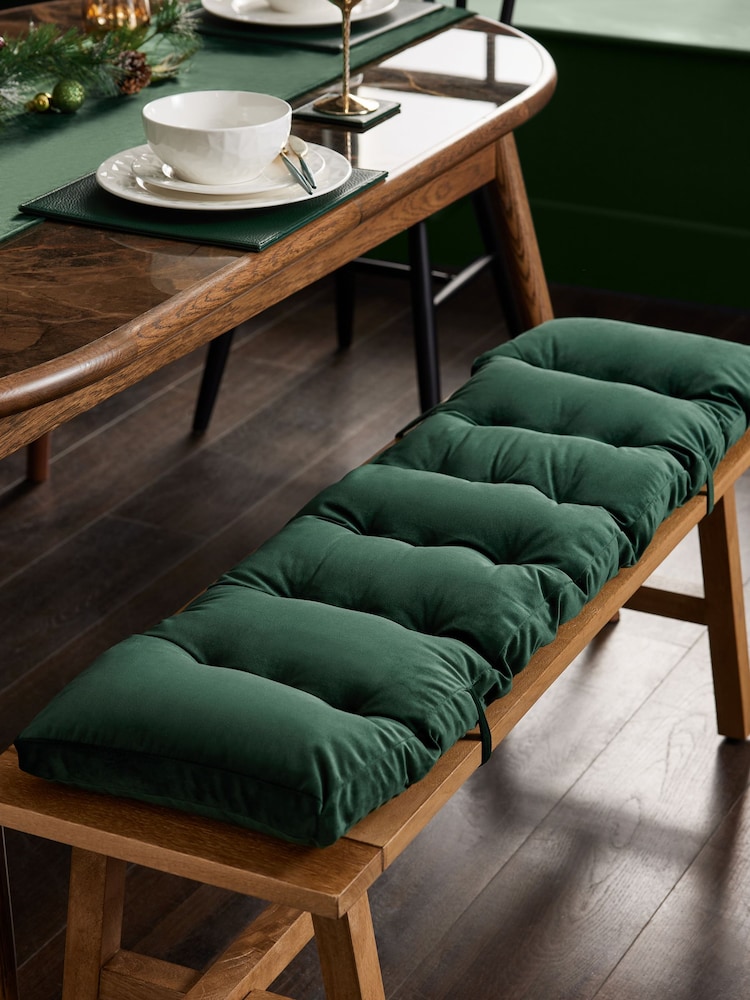 Olive Green Velvet Padded Bench Cushion - Image 1 of 5