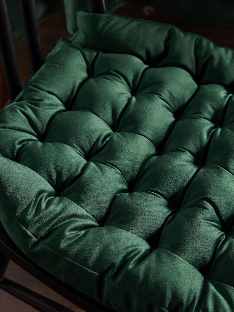 Green Velvet Padded and Bench Seat Cushion Cushions - Image 2 of 3