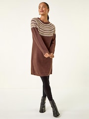 Roman Brown Petite Fairisle Knit Jumper Dress - Image 2 of 4