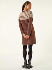 Roman Brown Petite Fairisle Knit Jumper Dress - Image 3 of 4
