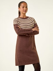 Roman Brown Petite Fairisle Knit Jumper Dress - Image 4 of 4