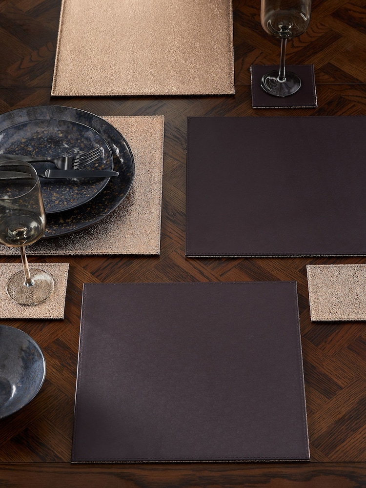 Set of 4 Bronze Reversible Faux Leather Placemats and Coasters - Image 1 of 3