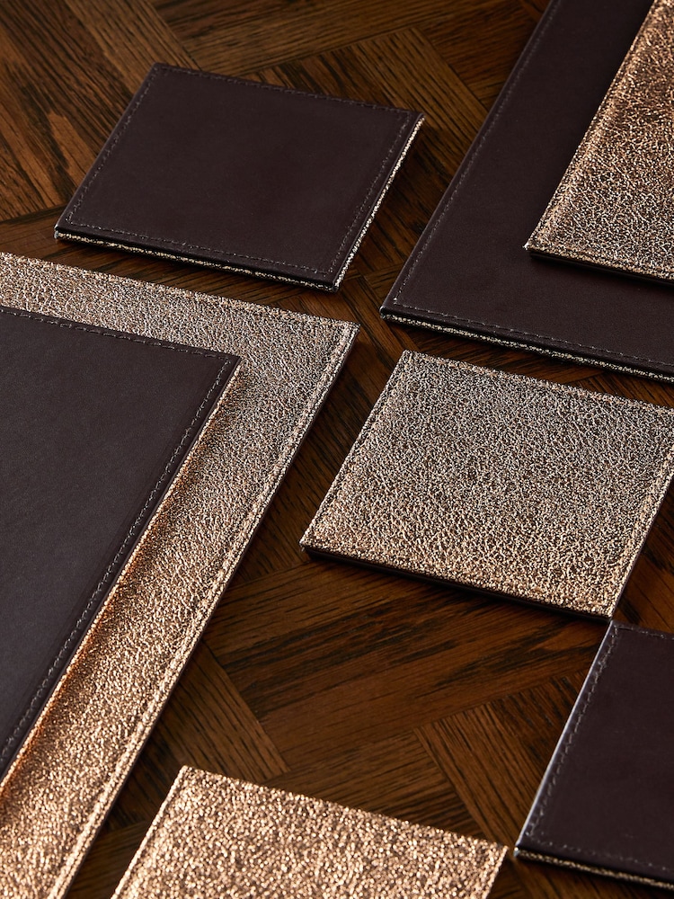 Set of 4 Bronze Reversible Faux Leather Placemats and Coasters - Image 2 of 3