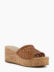 Dune London Katey Brown Lattice Mule Wedges - Image 3 of 6
