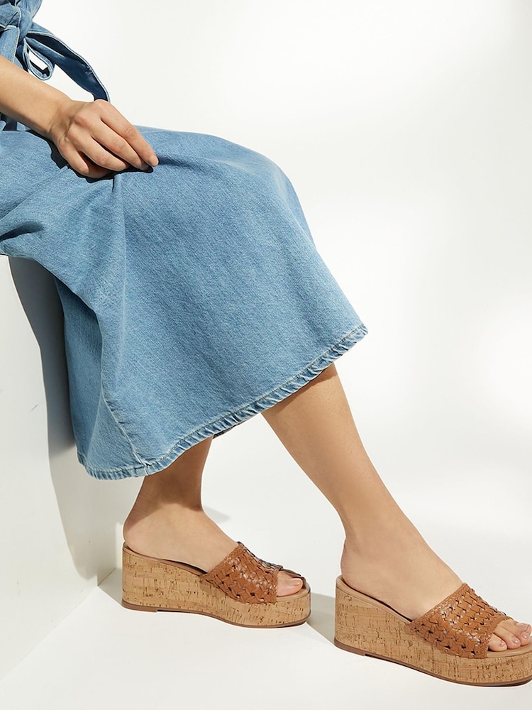 Dune London Katey Brown Lattice Mule Wedges - Image 6 of 6