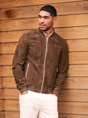 Brown Suede Bomber Jacket - Image 1 of 12