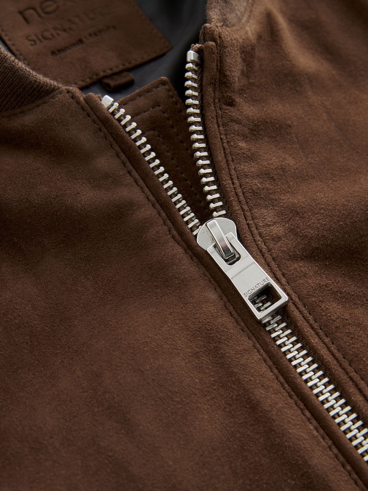Brown Suede Bomber Jacket - Image 10 of 12