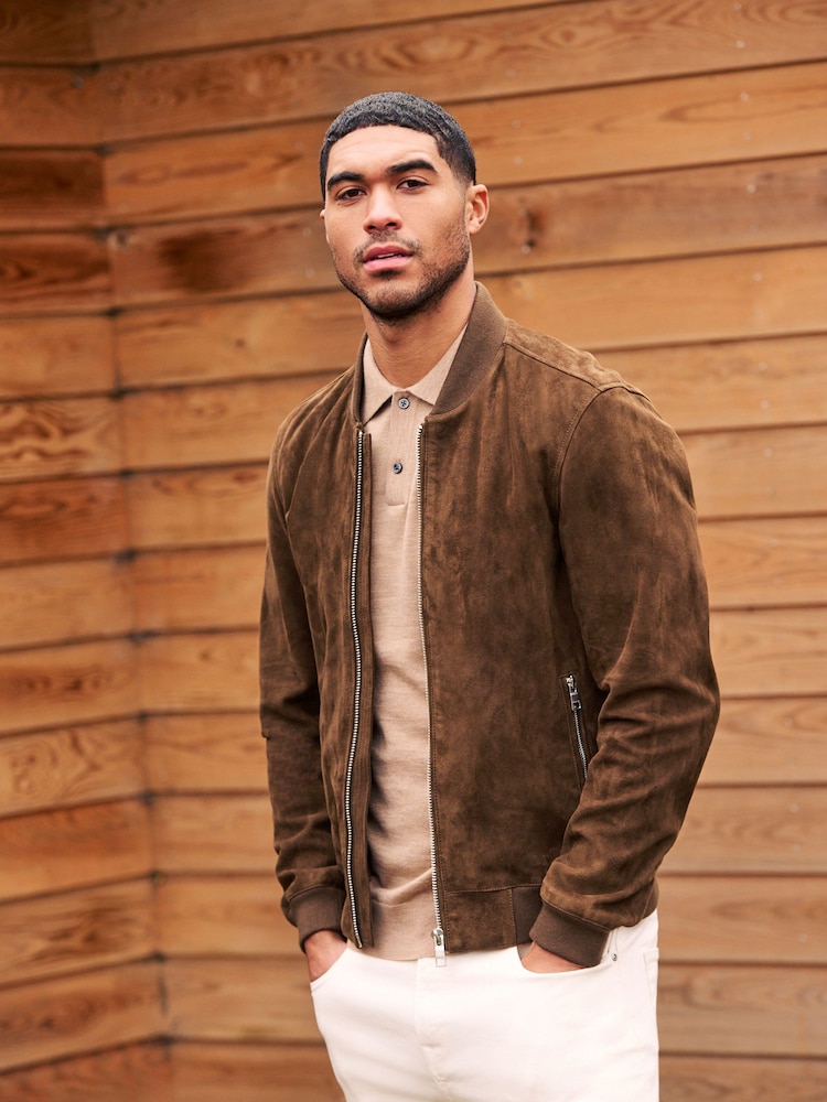 Brown Suede Bomber Jacket - Image 4 of 12