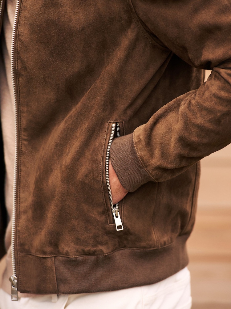 Brown Suede Bomber Jacket - Image 5 of 12