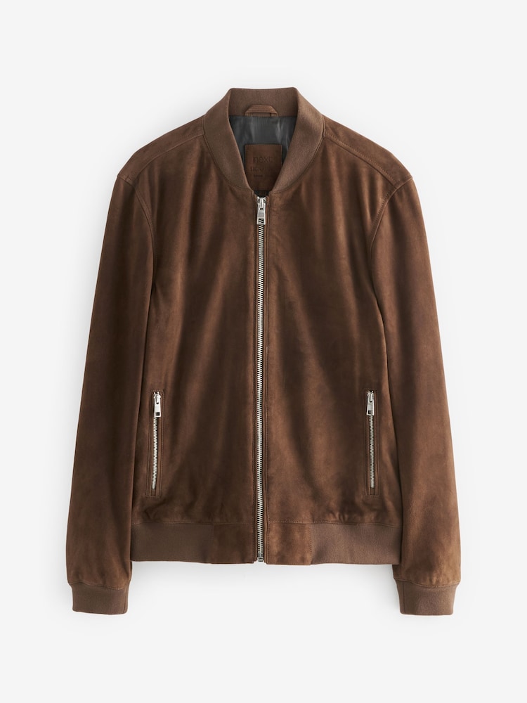 Brown Suede Bomber Jacket - Image 7 of 12