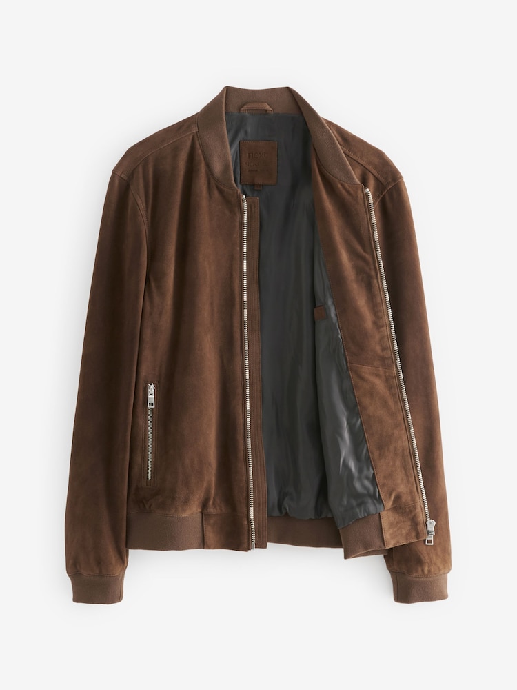 Brown Suede Bomber Jacket - Image 8 of 12