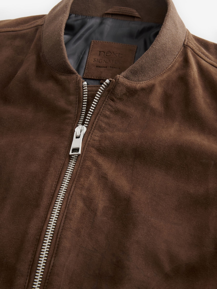 Brown Suede Bomber Jacket - Image 9 of 12