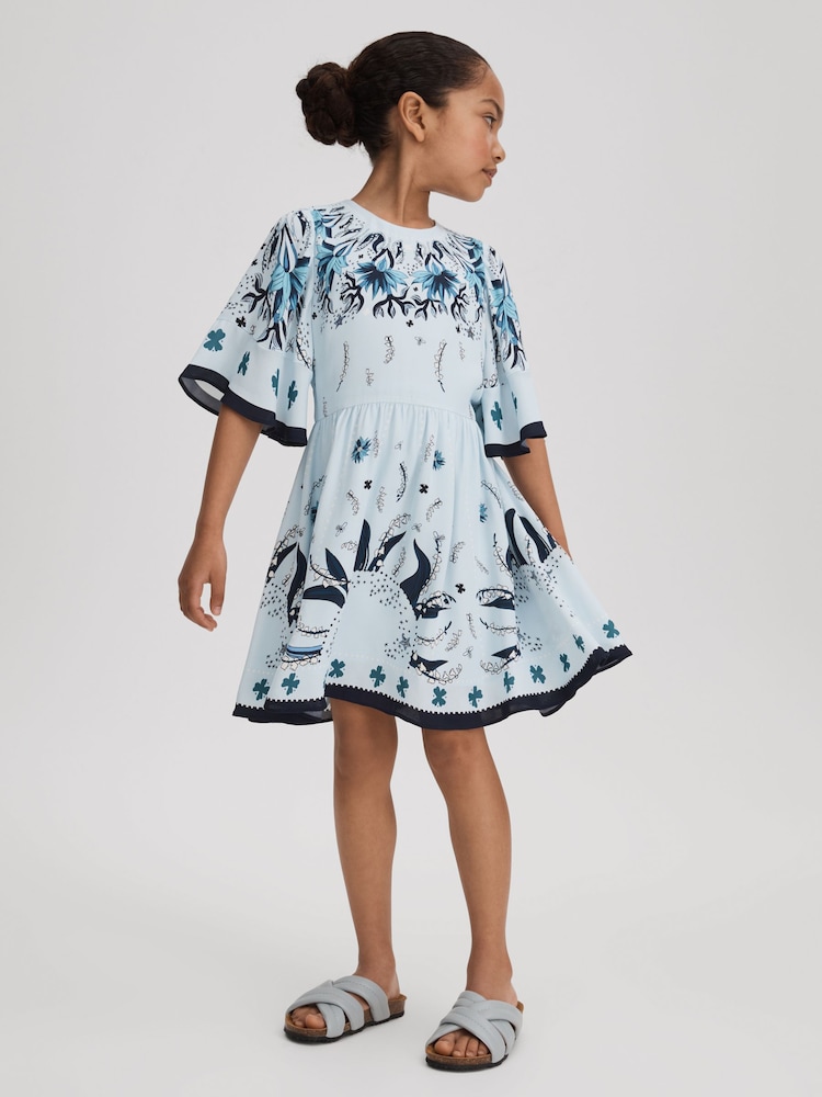 Reiss Ania Bedrucktes Kleid mit ausgestellten Ärmeln - Bild 1 von 4