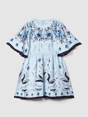 Reiss Blue Ania 9-13 yrs Printed Flared Sleeve Dress - Image 2 of 4