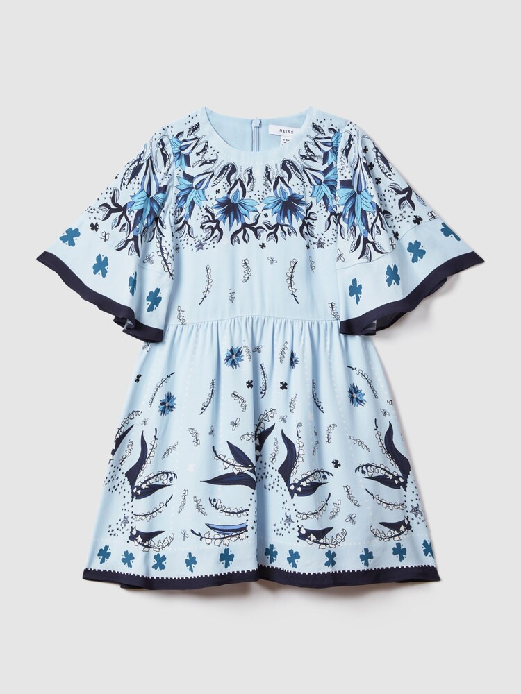 Reiss Blue Ania 9-13 yrs Printed Flared Sleeve Dress - Image 2 of 4