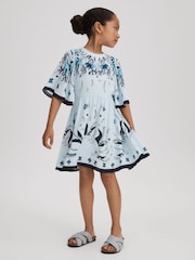 Reiss Blue Ania 9-13 yrs Printed Flared Sleeve Dress - Image 3 of 4