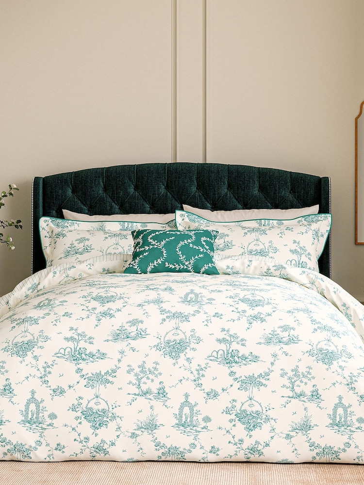 V&A Soft Teal Garden of Love Floral Duvet Cover & Pillowcase Set - Image 2 of 5 V&A Soft Teal Garden of Love Floral Duvet Cover & Pillowcase Set - Image 2 of 5