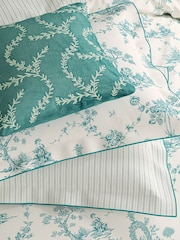 V&A Soft Teal Garden of Love Floral Duvet Cover & Pillowcase Set - Image 3 of 5