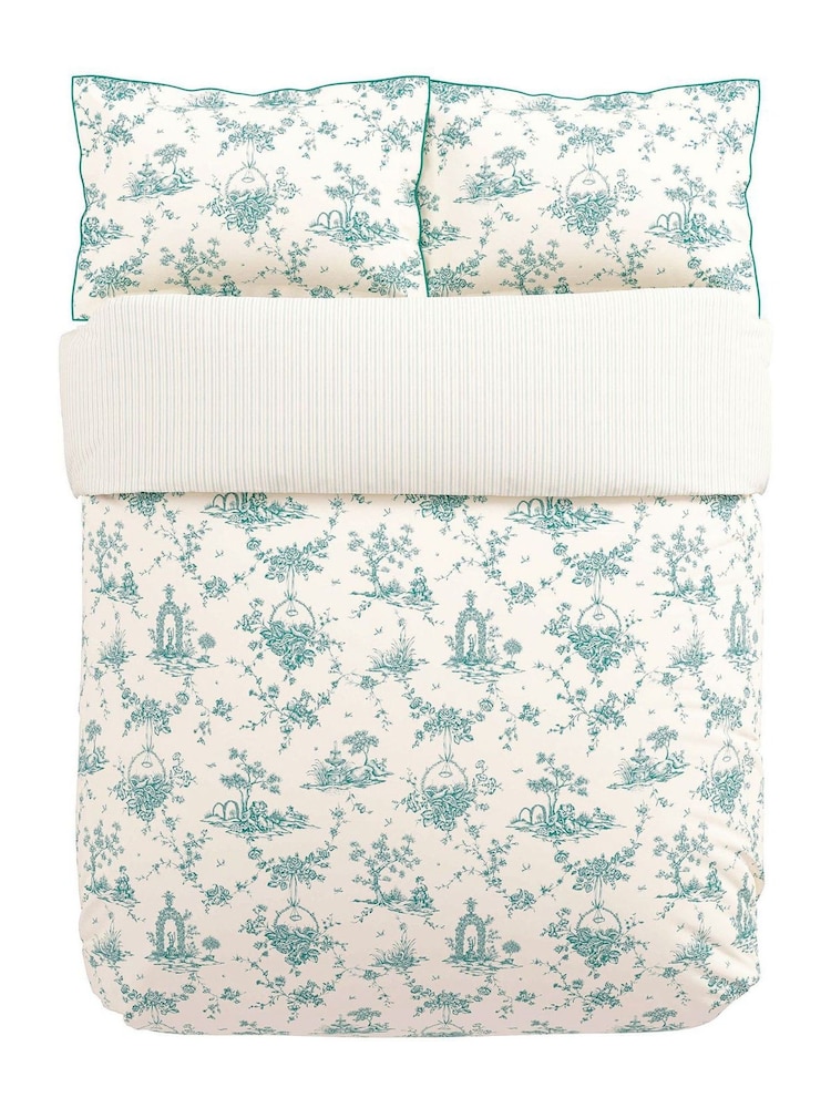 V&A Soft Teal Garden of Love Floral Duvet Cover & Pillowcase Set - Image 5 of 5 V&A Soft Teal Garden of Love Floral Duvet Cover & Pillowcase Set - Image 5 of 5