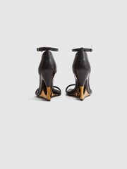 Reiss Black/Gold Cora Leather Strappy Wedge Heels - Image 4 of 5