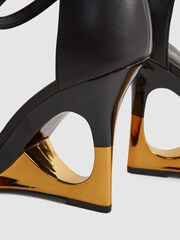 Reiss Black/Gold Cora Leather Strappy Wedge Heels - Image 5 of 5
