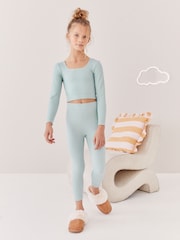 Sage Green Ribbed Stretch Top & Leggings Set (7-16yrs) - Image 1 of 7