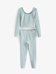 Sage Green Ribbed Stretch Top & Leggings Set (7-16yrs) - Image 4 of 7
