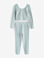 Sage Green Ribbed Stretch Top & Leggings Set (7-16yrs) - Image 5 of 7