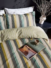 Helena Springfield Chartreuse Ari Stripe 100% Cotton Duvet Cover & Pillowcase Set - Image 1 of 5