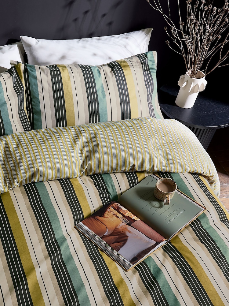Helena Springfield Chartreuse Ari Stripe 100% Cotton Duvet Cover & Pillowcase Set - Image 1 of 5 Helena Springfield Chartreuse Ari Stripe 100% Cotton Duvet Cover & Pillowcase Set - Image 1 of 5