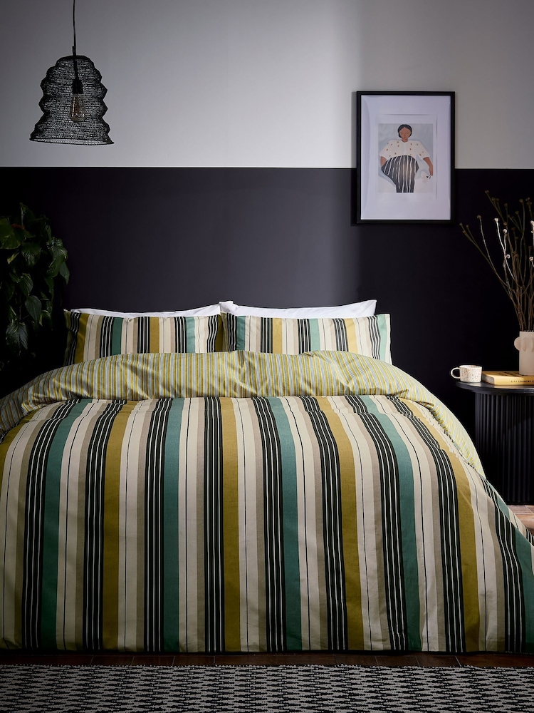 Helena Springfield Chartreuse Ari Stripe 100% Cotton Duvet Cover & Pillowcase Set - Image 2 of 5 Helena Springfield Chartreuse Ari Stripe 100% Cotton Duvet Cover & Pillowcase Set - Image 2 of 5
