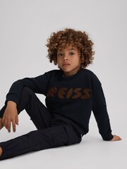 Reiss Navy Bryant 13-14 yrs Cotton Motif Crew Neck Sweatshirt - Image 2 of 4