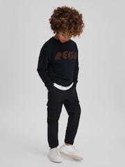 Reiss Navy Bryant 13-14 yrs Cotton Motif Crew Neck Sweatshirt - Image 3 of 4