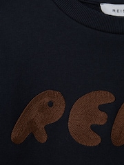 Reiss Navy Bryant 13-14 yrs Cotton Motif Crew Neck Sweatshirt - Image 4 of 4
