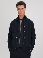 Reiss Navy Parkhurst Hybrid Funnel Neck Jacket - Image 1 of 6