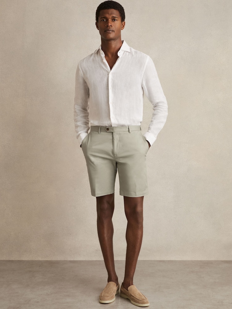 Reiss Soft Sage Oe Hampton Cotton Chino Shorts With Stretch - Image 1 of 6